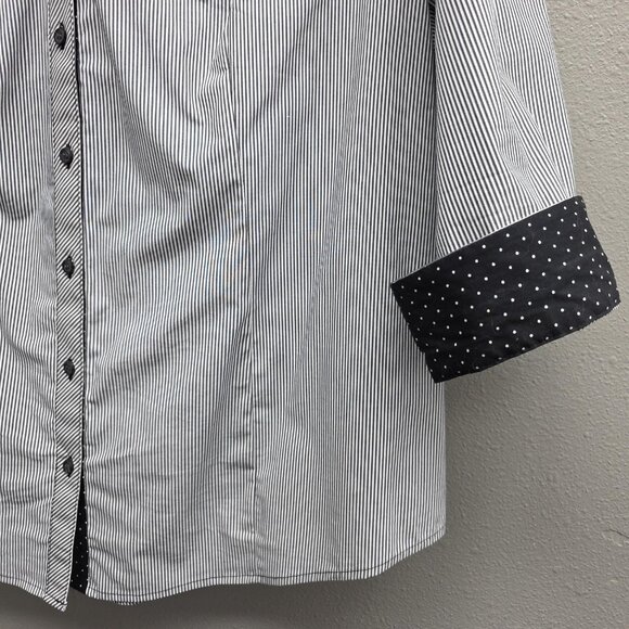 Lane Bryant Shirt Womens 20 Black White Stripe 3/4 Sleeve Button Front Stretch - Picture 3 of 8